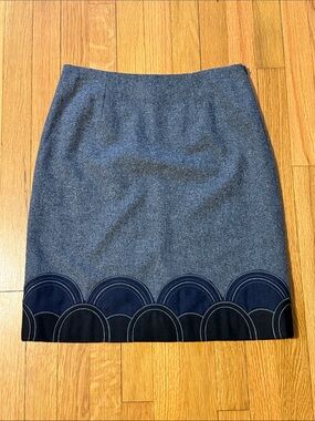 Boden Gray Black Navy Wool Pencil Knee Length Skirt Size 6L 6 Long